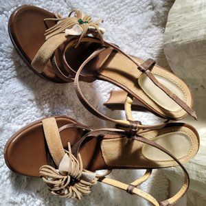 Casadei Suede,Satin, Leather Sandal Sz 7